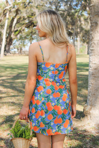 The Capri Citrus Mini Dress - Orange/Blue