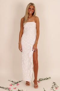 Timeless Elegance Lace Slit Maxi Dress - White