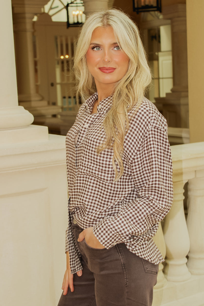 River Plaid Button Up - Chocolate Cherry