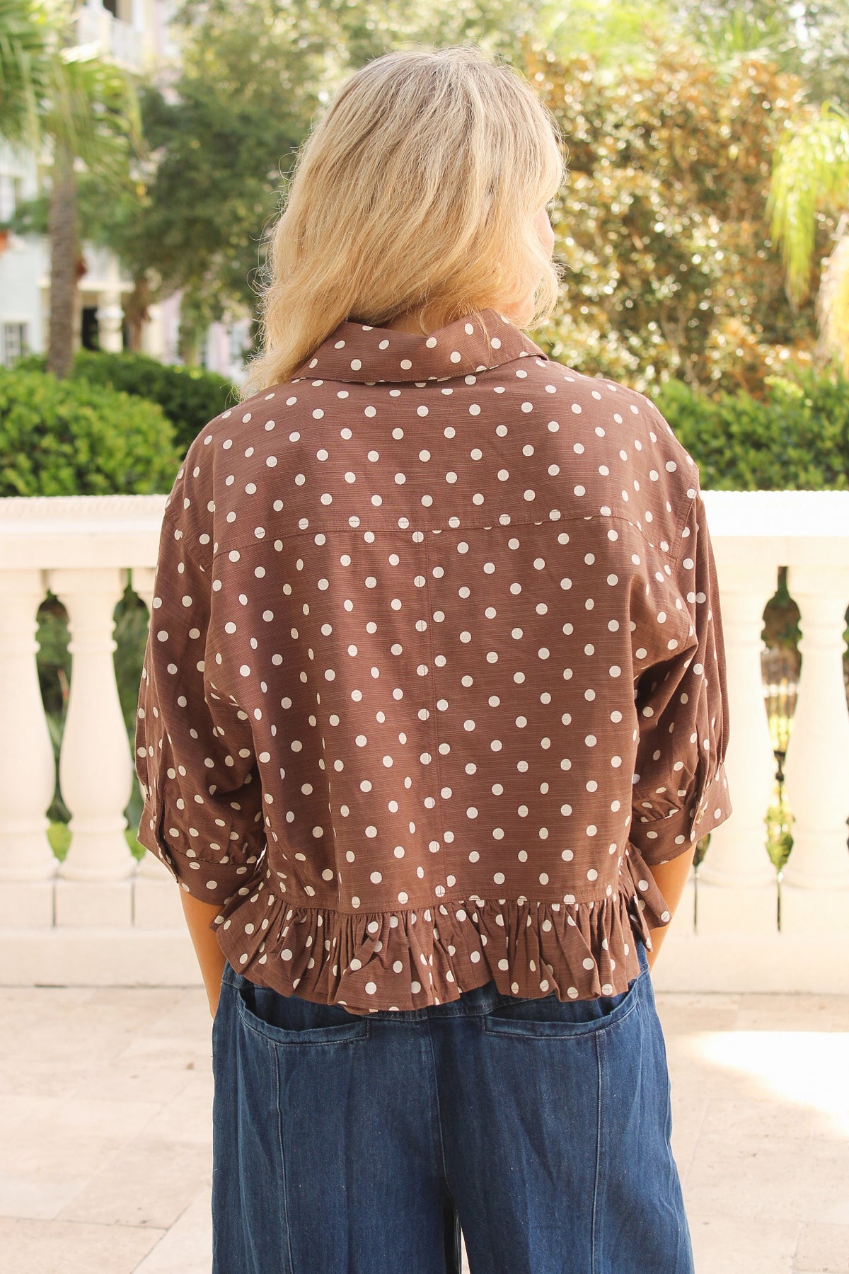 Making My Move Polka Dot Ruffled Hem Top - Coco