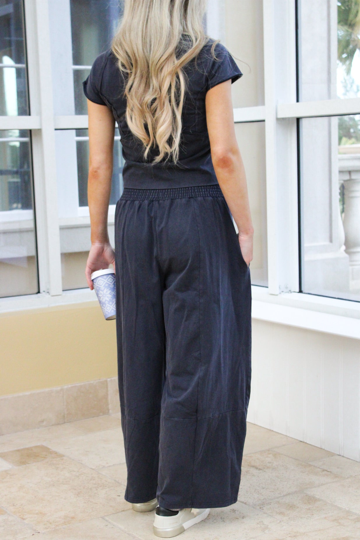 Feeling Free Mineral Washed Wide Leg Pants - Ash Black