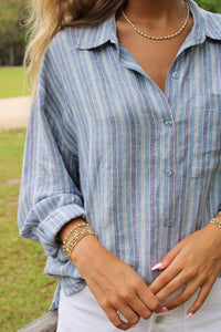 Z Supply: The Perfect Striped Button Up Top - Indigo