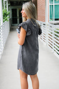 All I Want Button Down Ruffle Mini Dress - Black