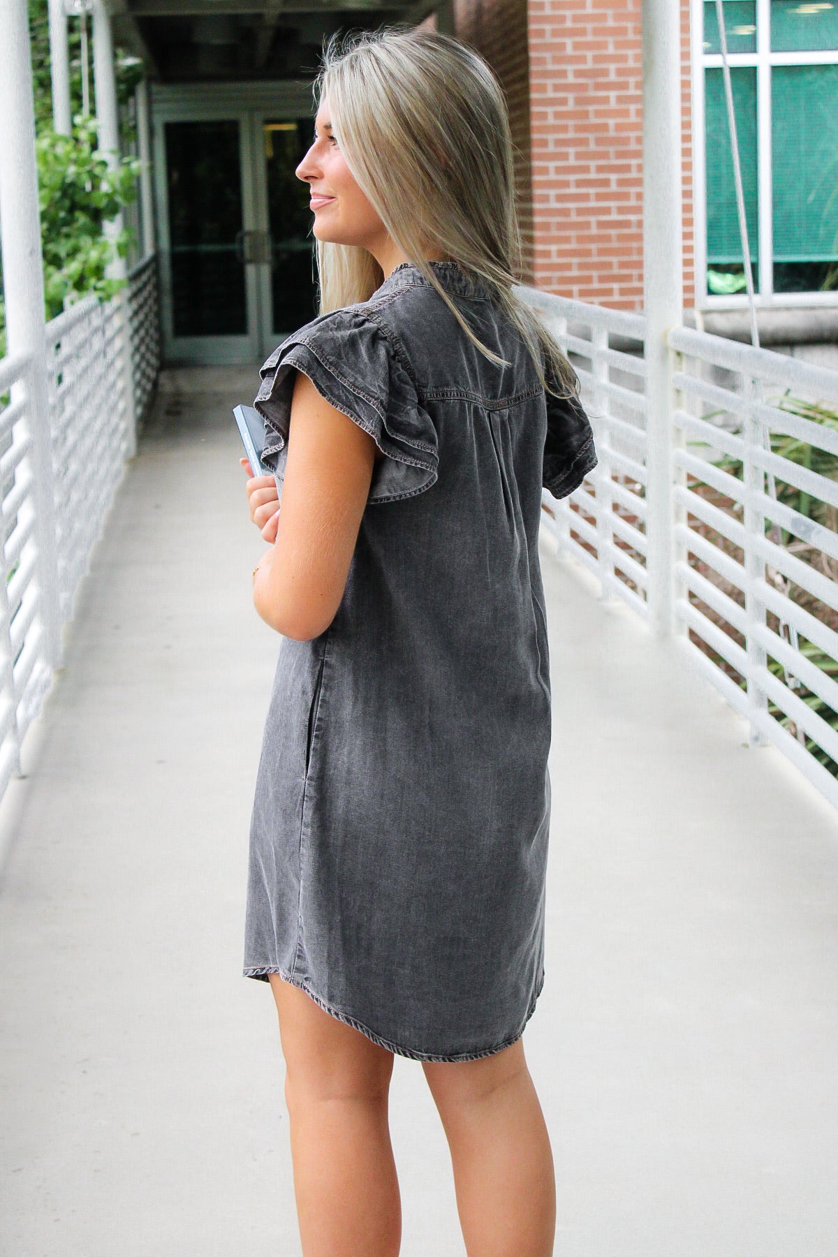 All I Want Button Down Ruffle Mini Dress - Black