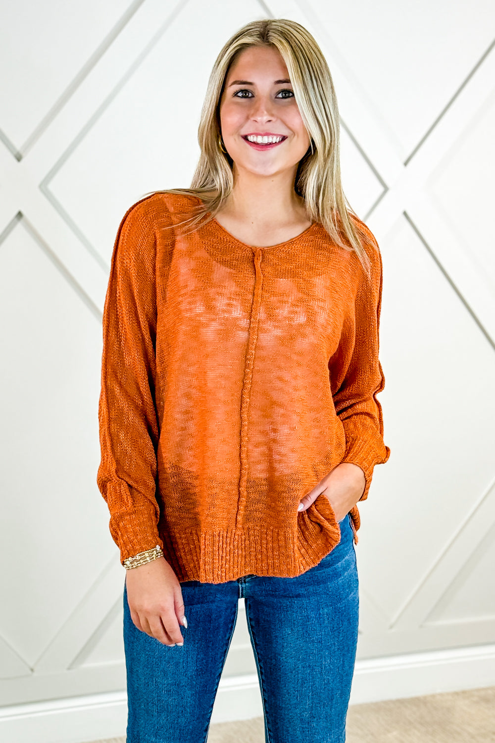 A Simple Touch V-Neck Sweater - Ginger | Makk Fashions