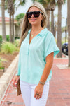 A Soft Touch Button Up Collared Top - Mint | Makk Fashions