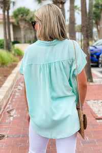 A Soft Touch Button Up Collared Top - Mint | Makk Fashions