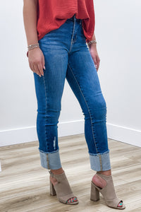 Abbey High Rise Crop Cuffed Jeans - Dark Wash