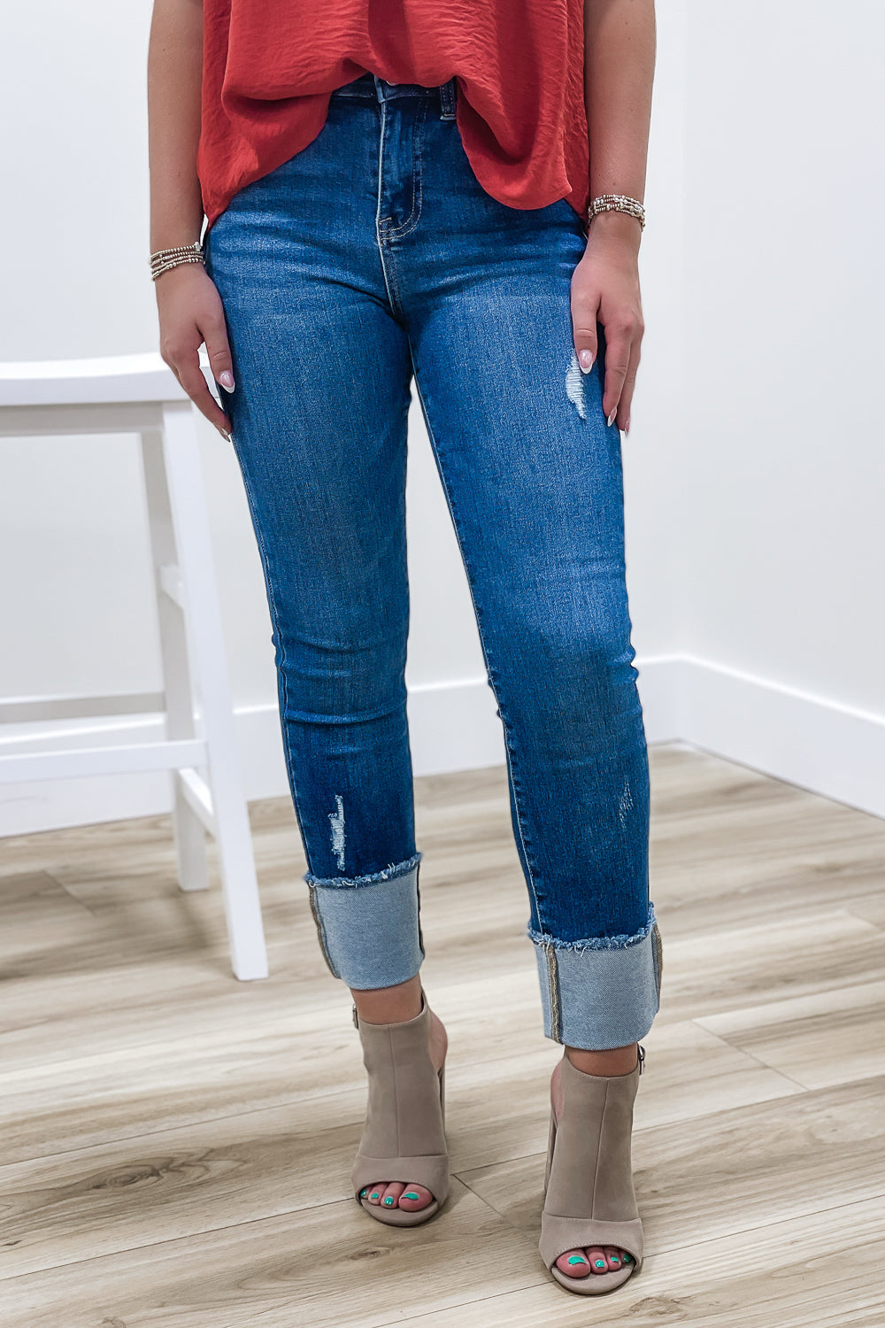 Abbey High Rise Crop Cuffed Jeans - Dark Wash