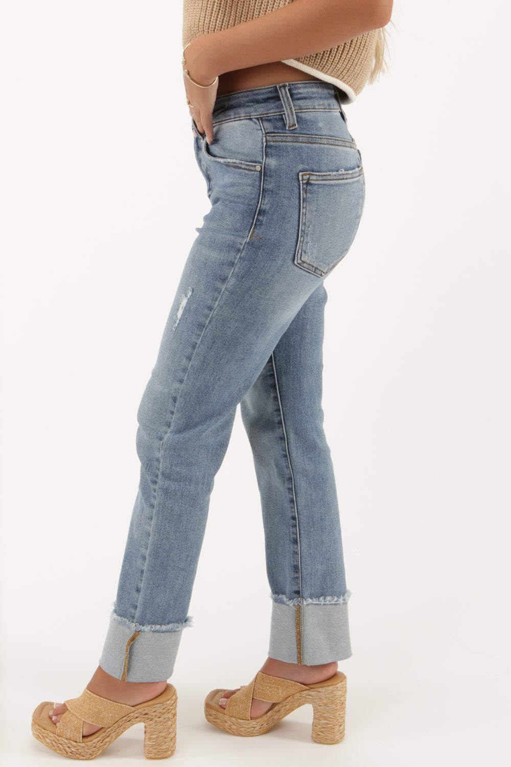 Abbey High Rise Crop Cuffed Jeans - Light