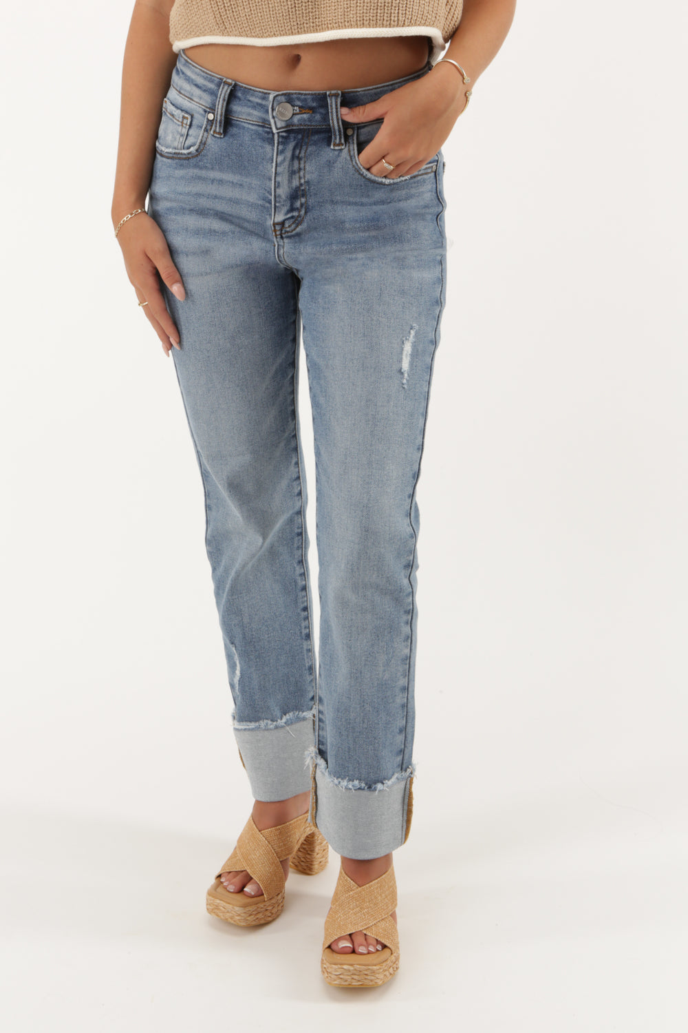 Abbey High Rise Crop Cuffed Jeans - Light