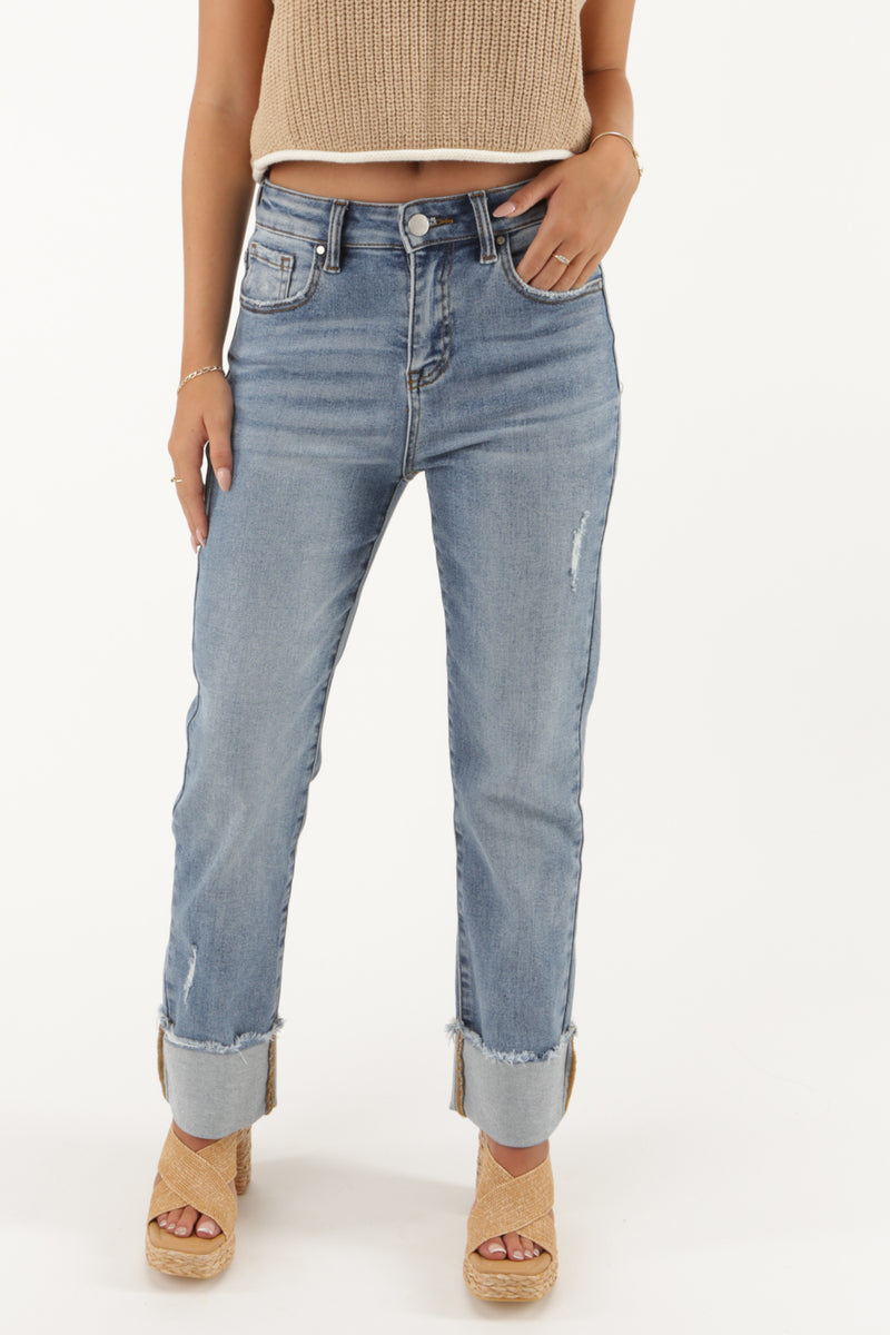 Abbey High Rise Crop Cuffed Jeans - Light