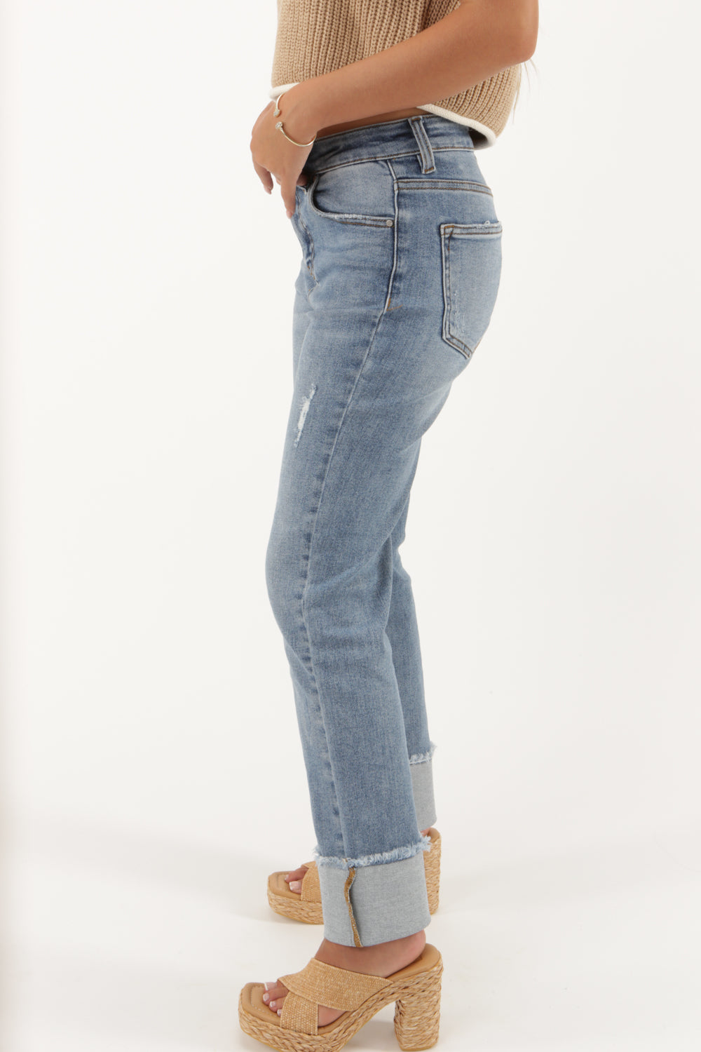 Abbey High Rise Crop Cuffed Jeans - Light