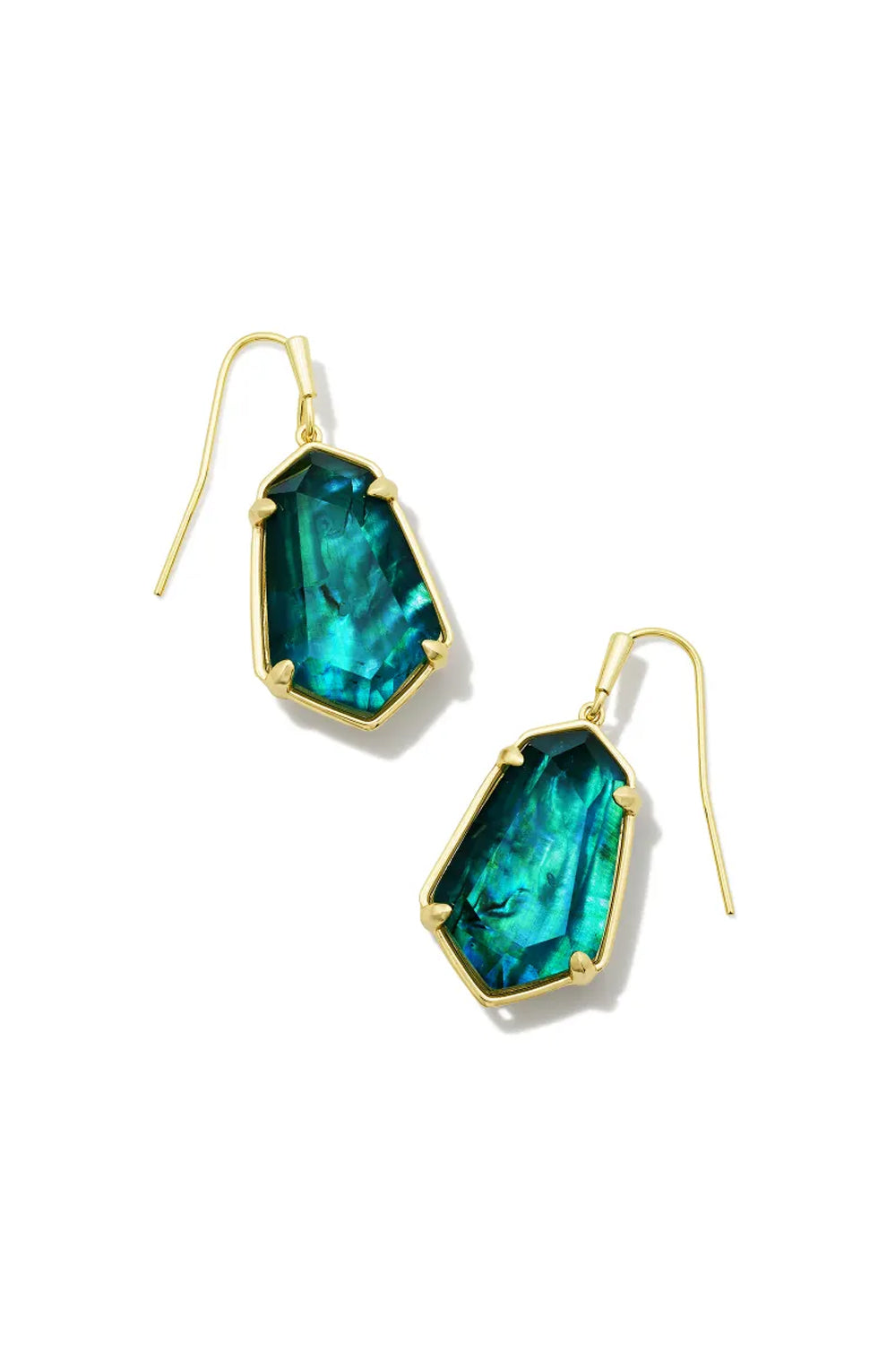 Kendra Scott: Alexandria Gold Drop Earrings - Teal Green Illusion | Makk Fashions