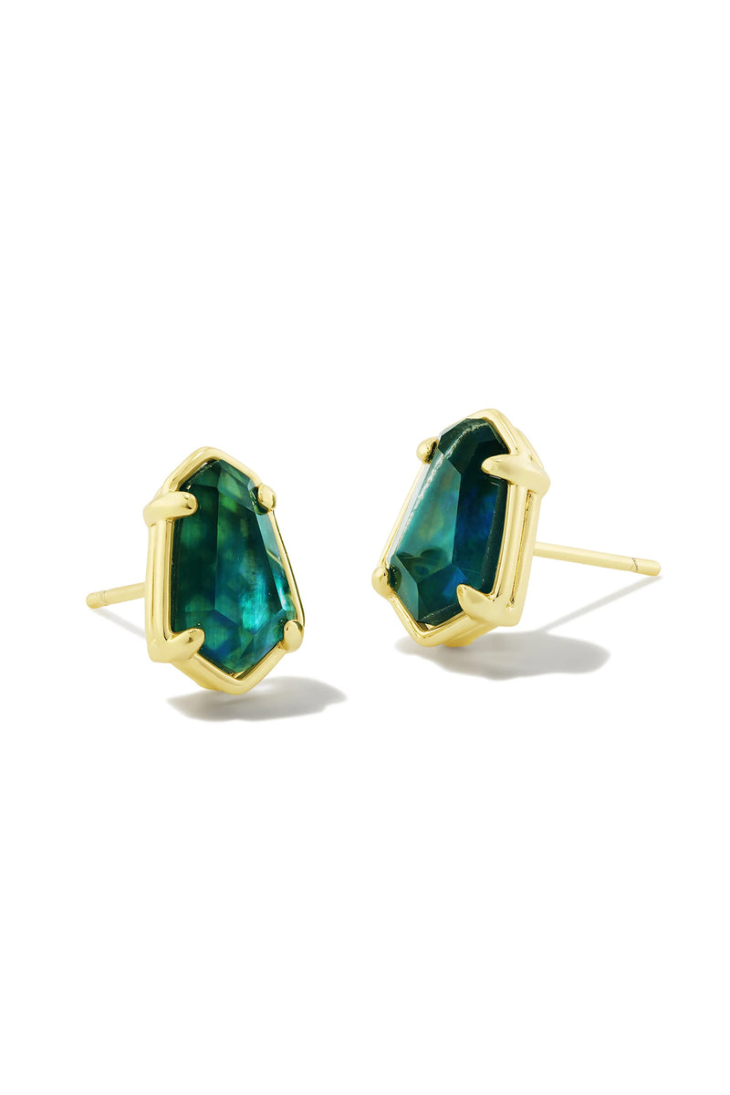 Kendra Scott: Alexandria Gold Stud Earrings - Teal Green Illusion | Makk Fashions