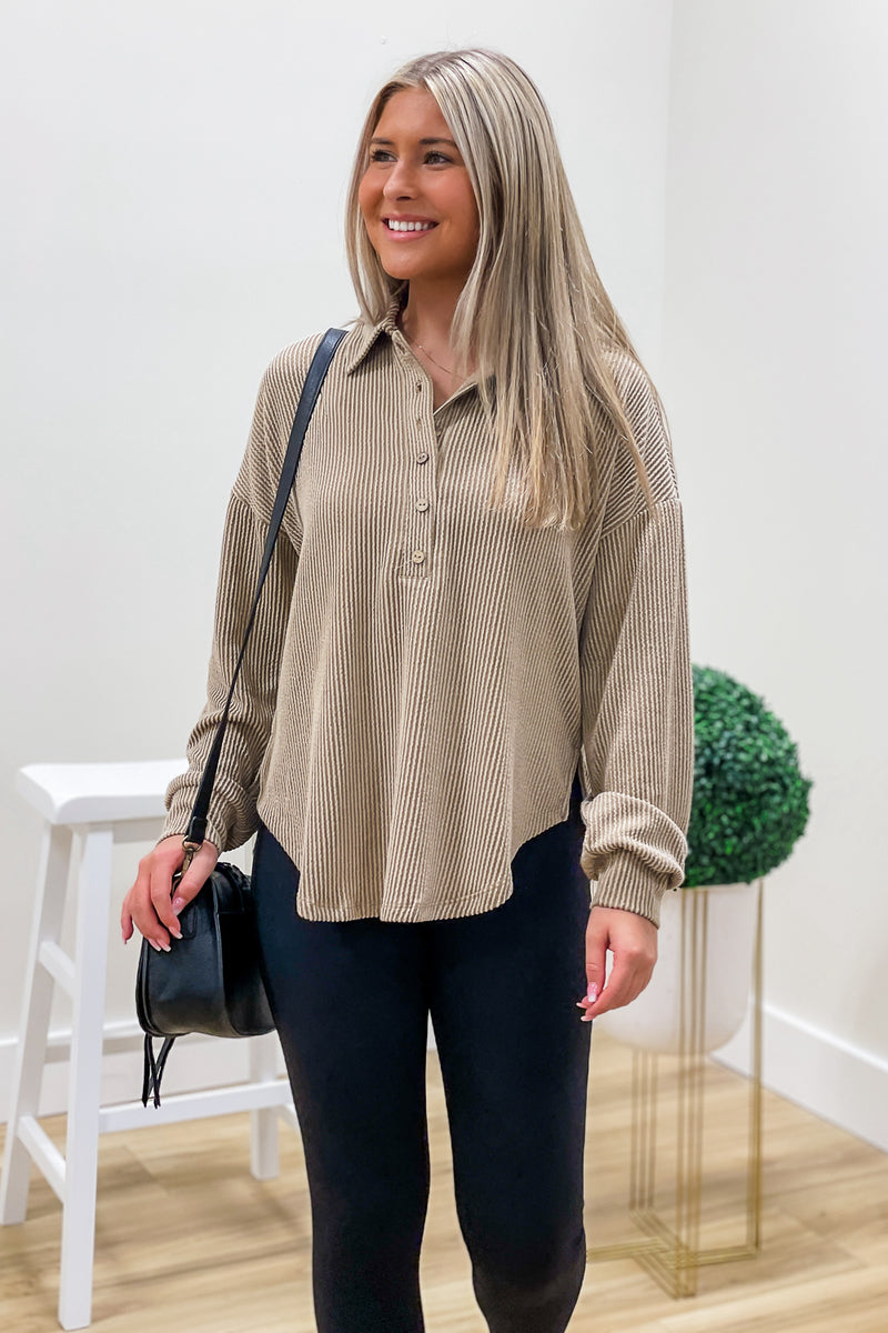 All I Need Collared Knit Top - Khaki