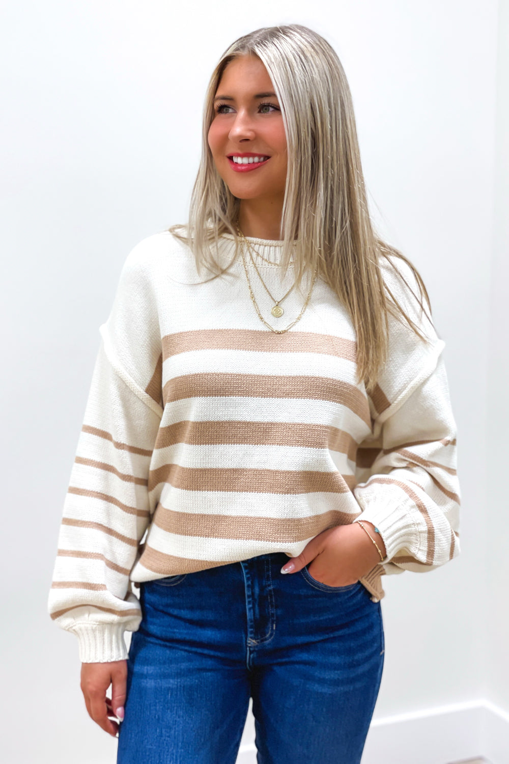 All I Need Striped Sweater - Taupe | Makk Fashions