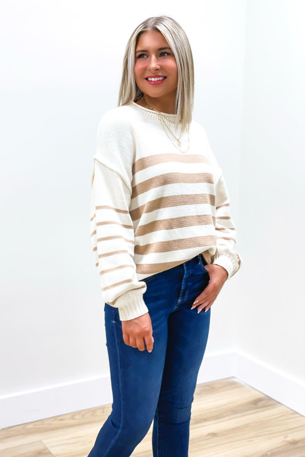 All I Need Striped Sweater - Taupe | Makk Fashions