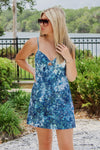 All Twisted Up Printed Mini Dress - Blue Lime | Makk Fashions