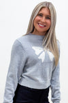 All Wrapped Up Bow Cropped Sweater - H. Gray | Makk Fashions