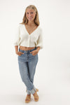 Always Be There Puff Sleeve Sweater - White | Makk Fashions