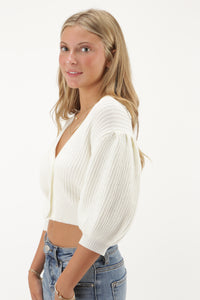 Always Be There Puff Sleeve Sweater - White | Makk Fashions