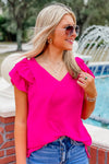 Always Be True Flutter Sleeve Top - Hot Pink | Makk Fashions