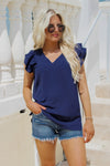 Always Be True Flutter Sleeve Top - Navy | Makk Fashions