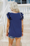 Always Be True Flutter Sleeve Top - Navy | Makk Fashions