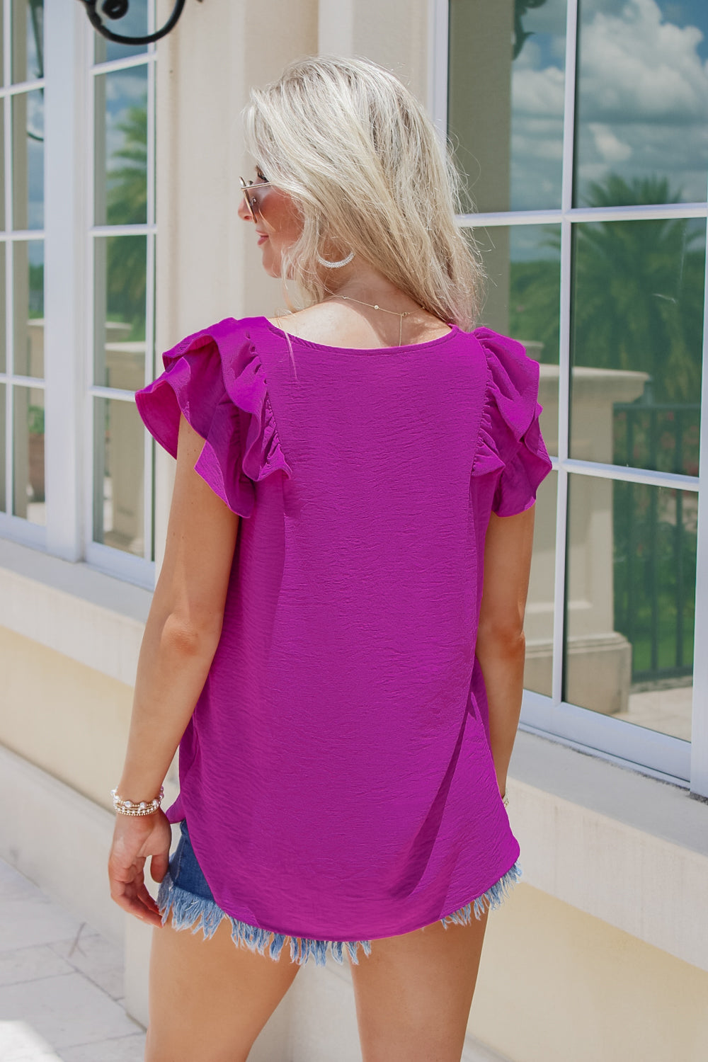 Always Be True Flutter Sleeve Top - Purple | Makk Fashions