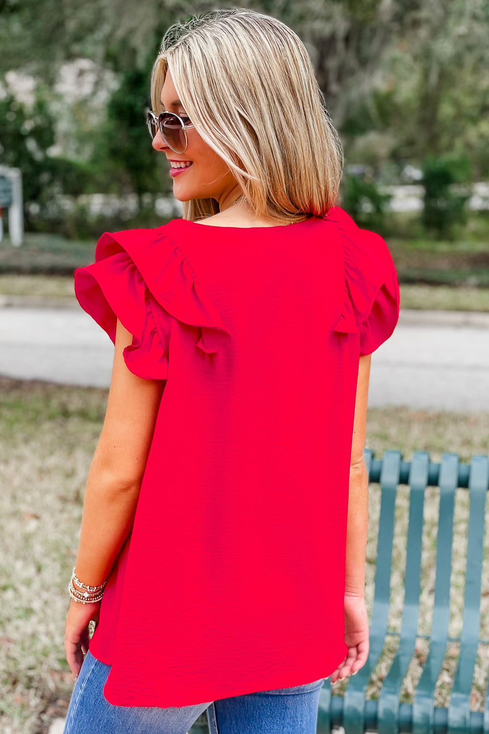 Always Be True Flutter Sleeve Top - Red | Makk Fashions