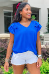 Always Be True Flutter Sleeve Top - Royal Blue | Makk Fashions