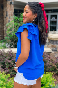 Always Be True Flutter Sleeve Top - Royal Blue | Makk Fashions