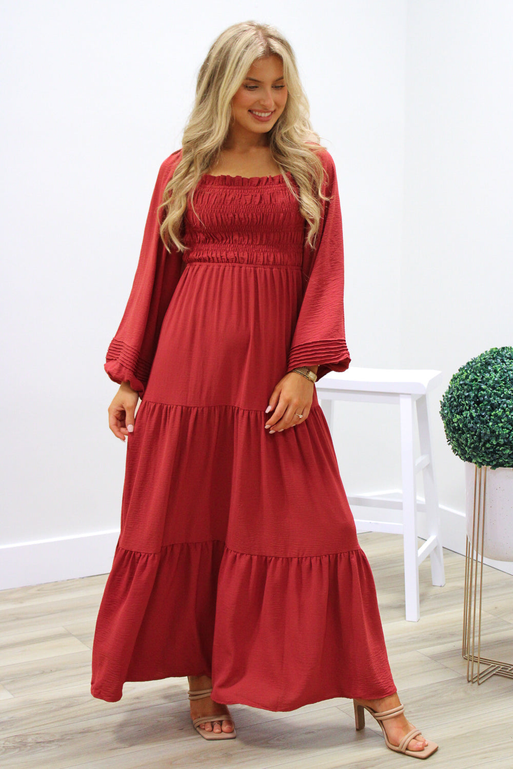 Always Blessed Smocked Tiered Maxi Dress - Brick | Makk Fashions