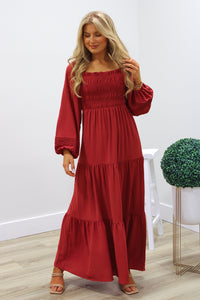 Always Blessed Smocked Tiered Maxi Dress - Brick | Makk Fashions