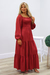 Always Blessed Smocked Tiered Maxi Dress - Brick | Makk Fashions