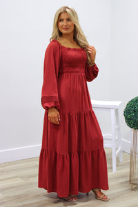 Always Blessed Smocked Tiered Maxi Dress - Brick | Makk Fashions