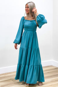 Always Blessed Smocked Tiered Maxi Dress - Dusty Blue | Makk Fashions