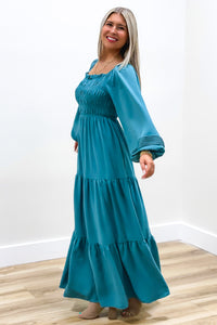 Always Blessed Smocked Tiered Maxi Dress - Dusty Blue | Makk Fashions