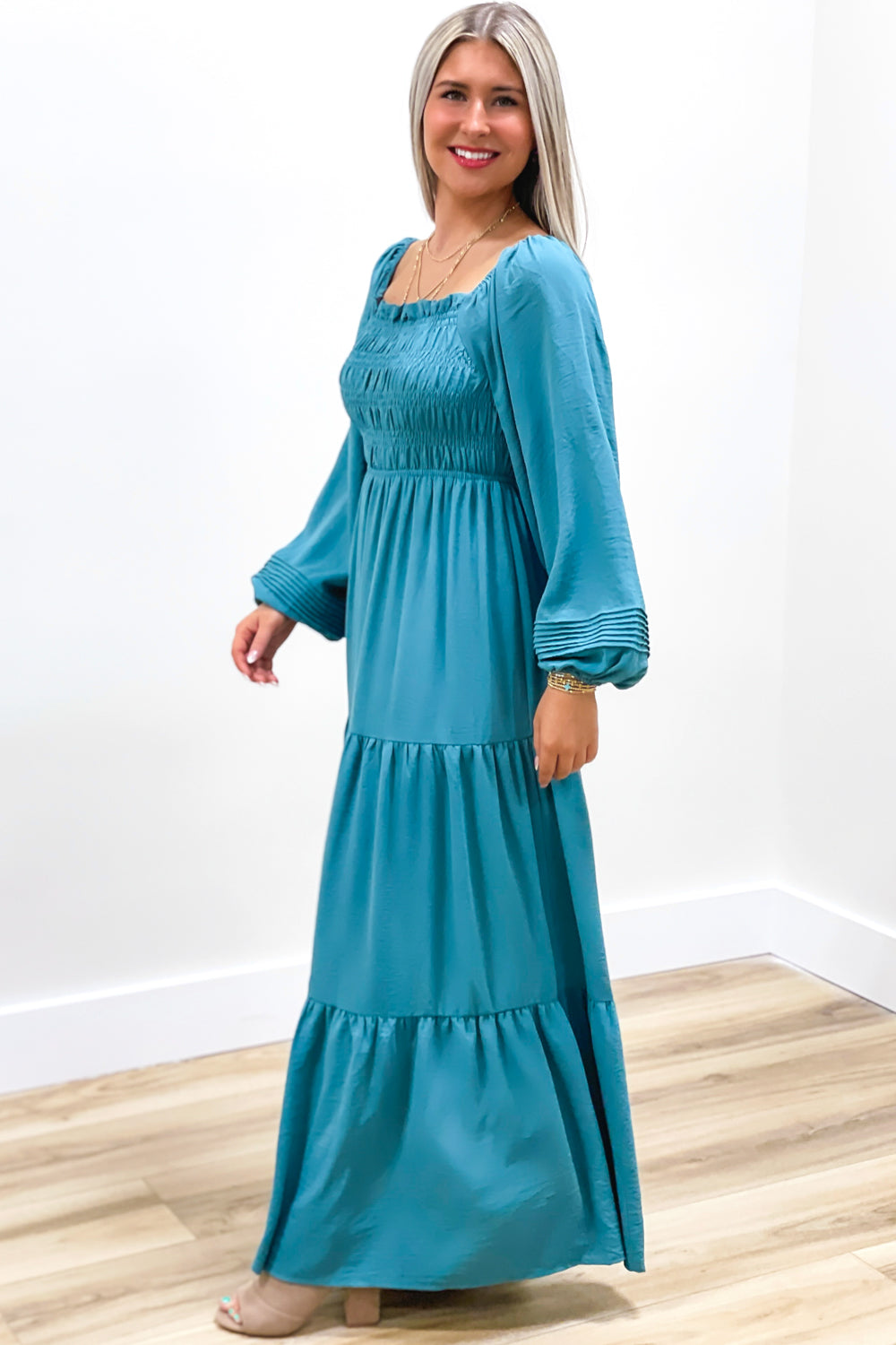 Always Blessed Smocked Tiered Maxi Dress - Dusty Blue | Makk Fashions