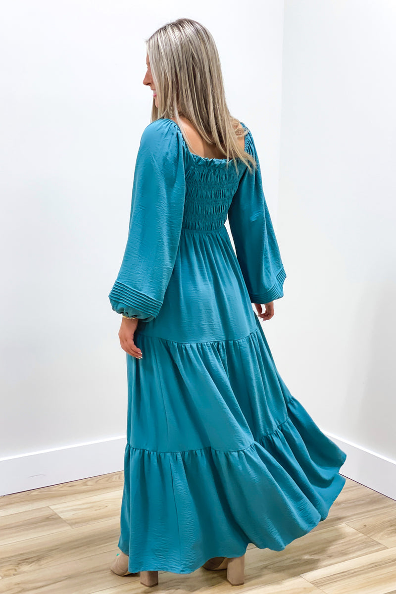 Always Blessed Smocked Tiered Maxi Dress - Dusty Blue | Makk Fashions