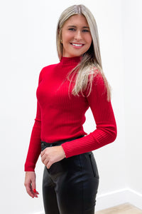 Always Need You Mock Neck Sweater - Red | Makk Fashions