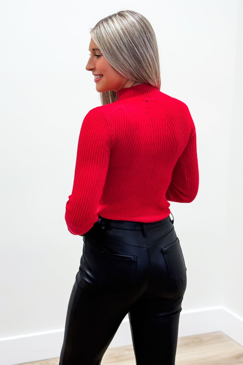 Always Need You Mock Neck Sweater - Red | Makk Fashions