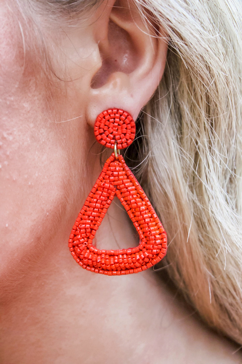 Always Shining Beaded Triangle Earrings - Red | Makk Fashions