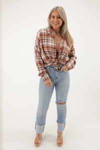 Another Adventure Button Down Plaid Shirt - Terracotta | Makk Fashions