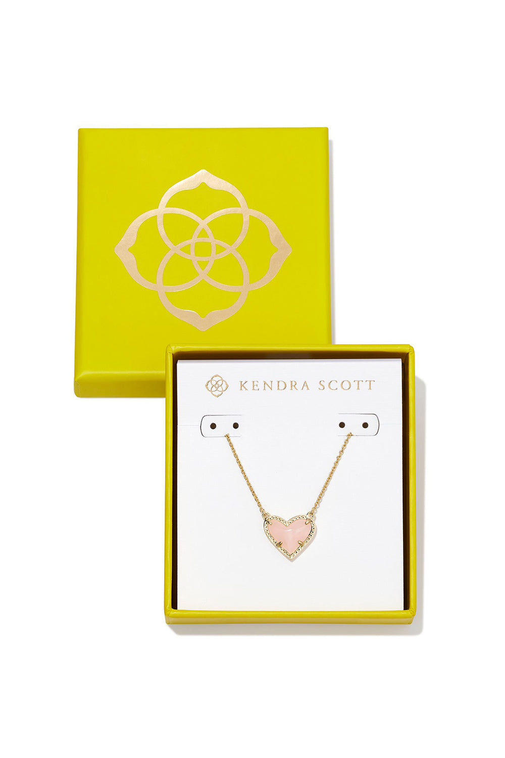 Kendra Scott: Ari Heart Gold Pendant Necklace Boxed- Rose Quartz | Makk Fashions