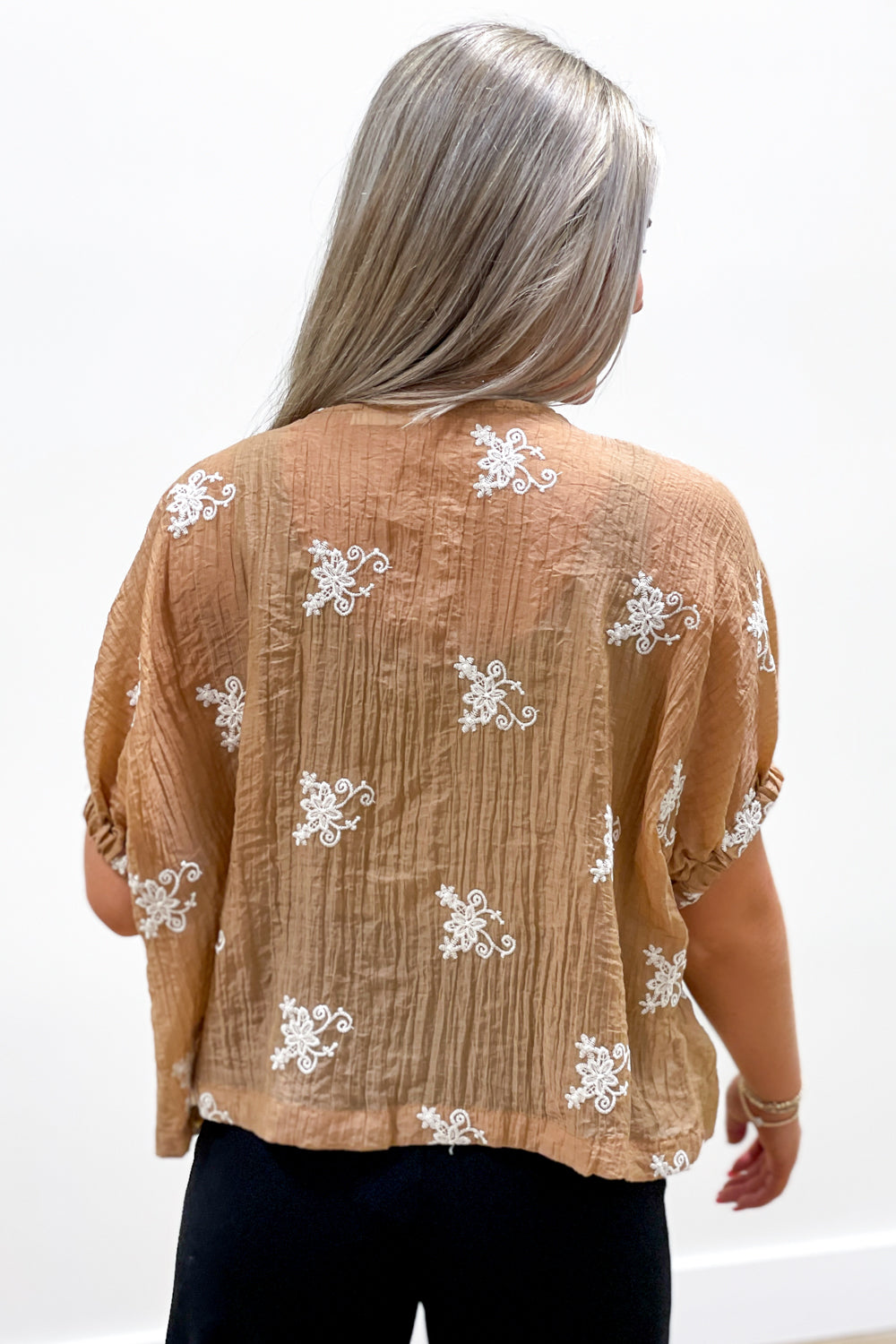 Autumn Breeze Embroidered Top - Cappuccino | Makk Fashions