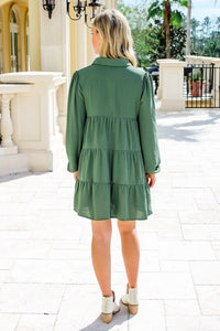 Autumn Breeze Tiered Button Down Dress - Olive | Makk Fashions