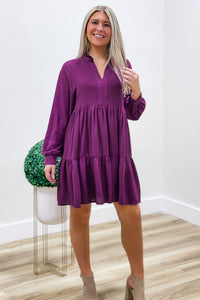 Autumn Harvest Woven Tiered Dress - Purple | Makk Fashions