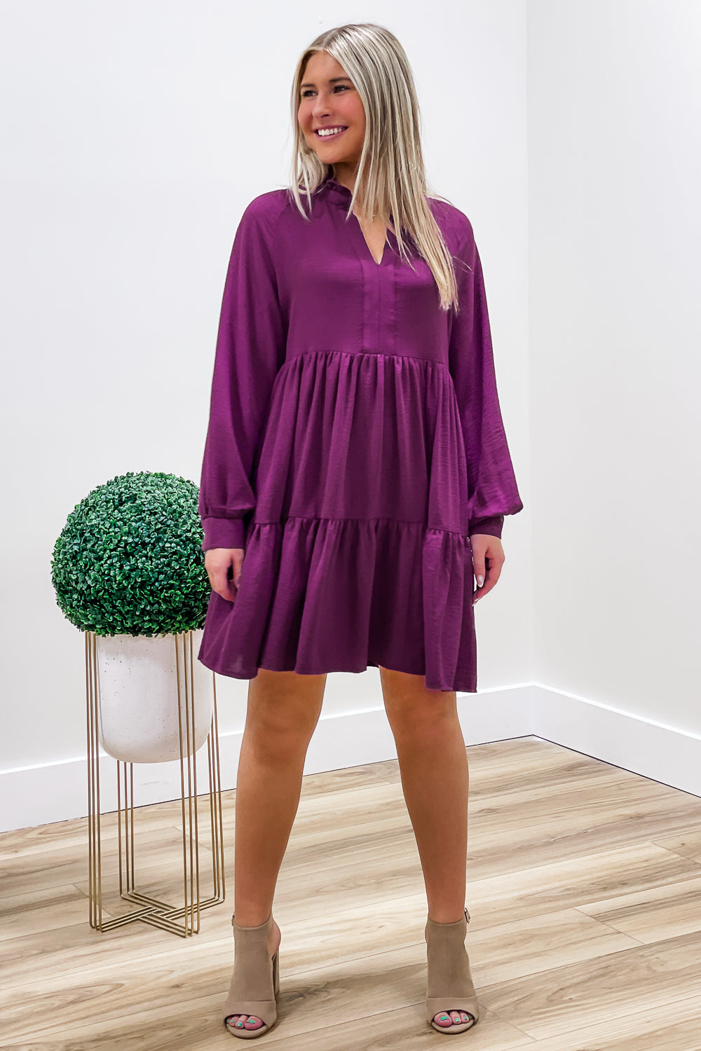 Autumn Harvest Woven Tiered Dress - Purple | Makk Fashions